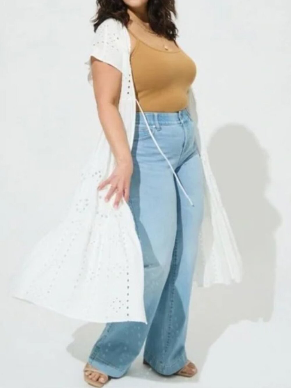 TORRID White Eyelet Maxi Kimono Open Front Tie Cotton Plus Size 1X